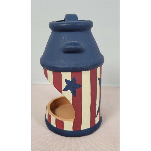 Candle Holder, Clay, Patriotic Star Stripes Red White Blue Independence Day - Picture 2 of 9